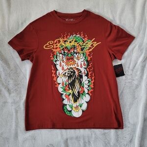 Ed Hardy Mens Size Medium Graphic Print Dragon Fire Eagle Bird Tshirt Y2K